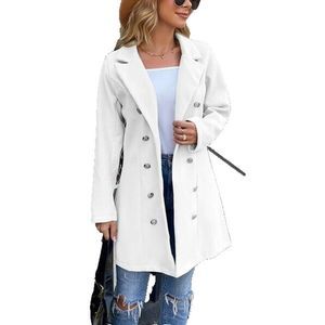 Vrkufie White Notch Lapel Peacoat Size S